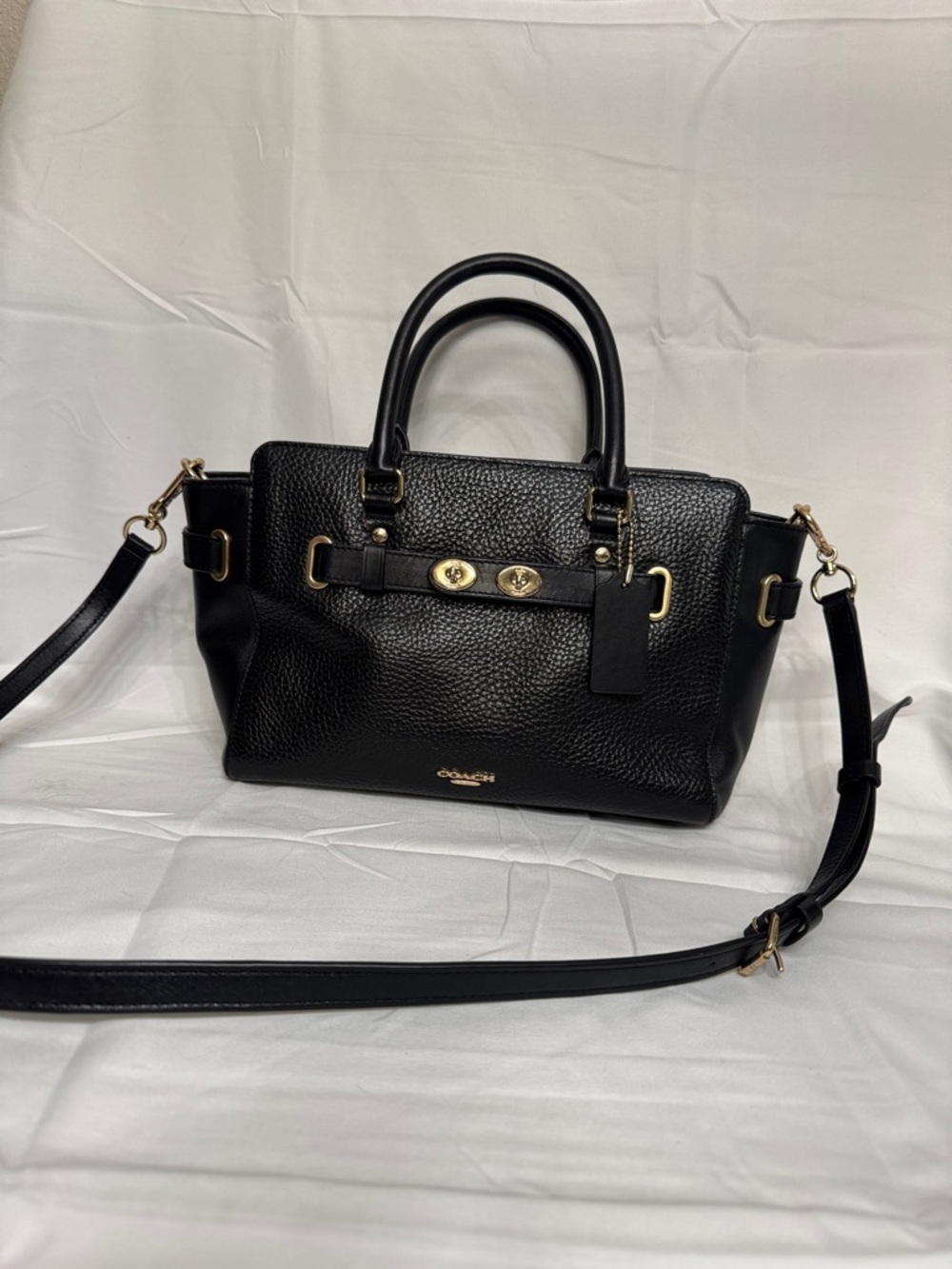 Coach Black Blake carryall pebbled leathe with Gold Hardware and Crossbody Strap